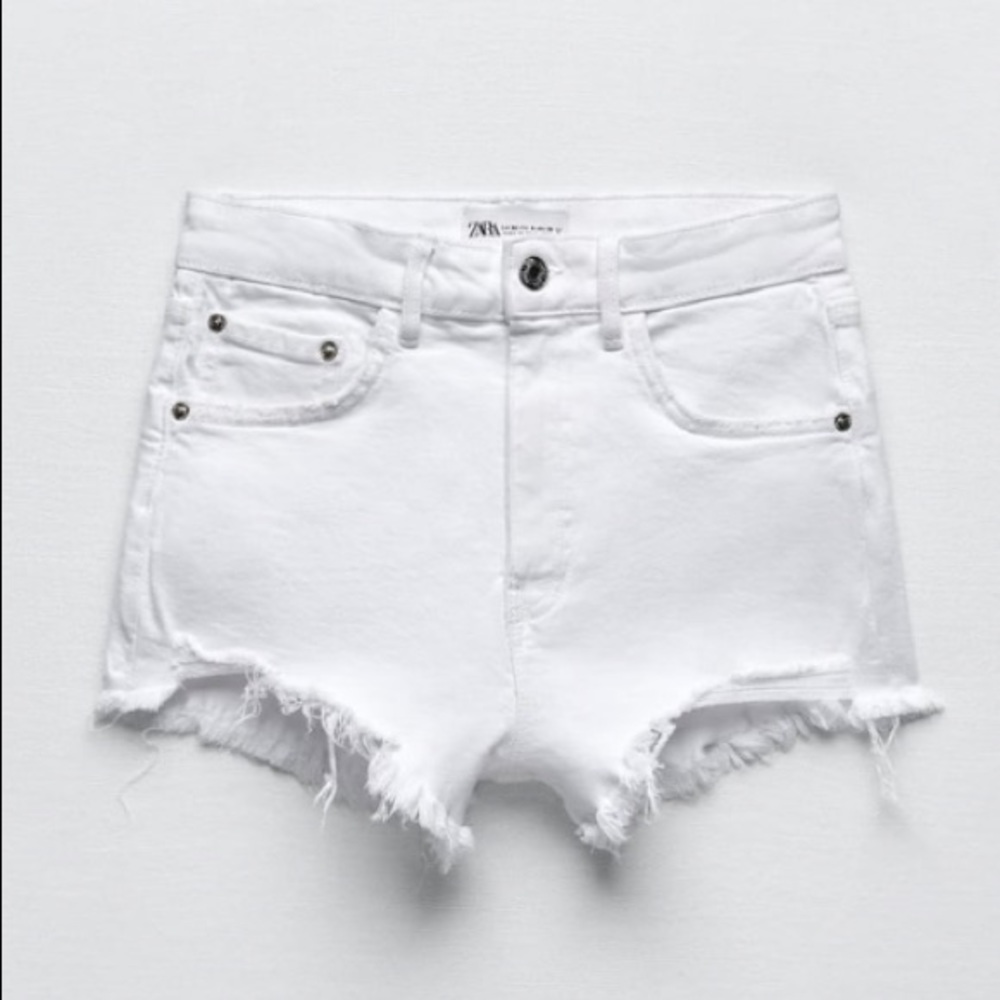 Zara High-Rise White Denim Shorts